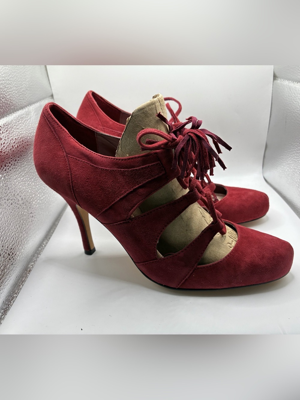 Plenty by Tracy Reese Zoe Red Suede Lace Up Cutout Heels Women’s 39 US 8.5